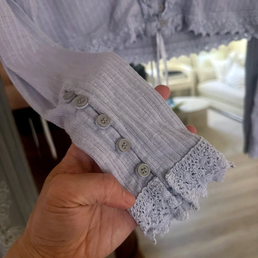 Free People Third Date Long Sleeve Crop Top Lilac Lace Cardigan Cottagecore XS